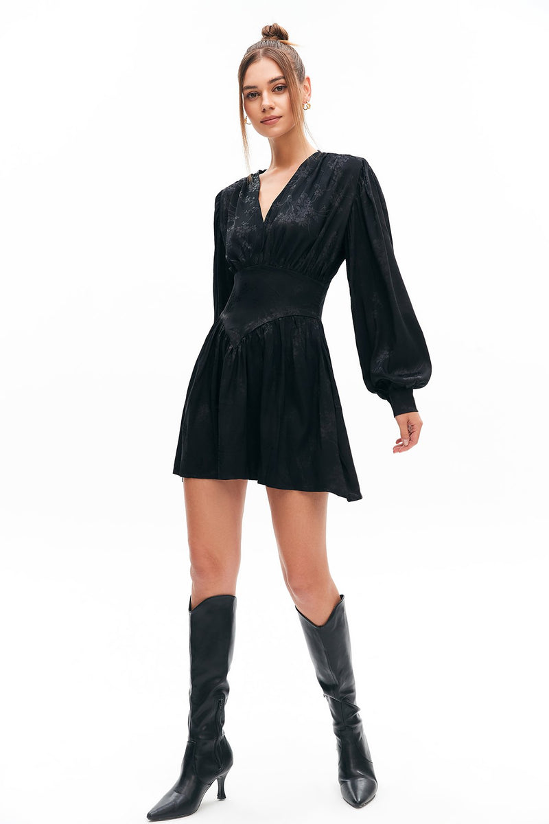 Jacquard Lantern Sleeve Mini Dress – Solado
